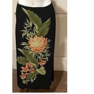 Tommy Bahama 2 S black 100% silk floral skirt tropical resort wear Hawaiian